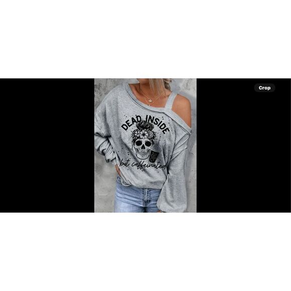 Cold shoulder cute skeleton, bandanna, dead inside long sleeve top. - Picture 2 of 6